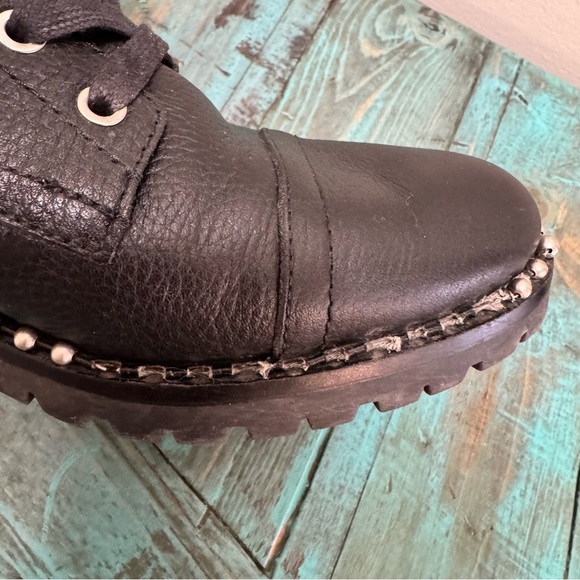 Sam Edelman Jennifer Black Leather Studded Moto Combat Boots Size 9 - Picture 7 of 14